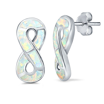 Stud Earrings Lab Created White Opal 925 Sterling Silver (17mm)